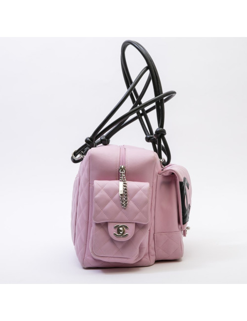 CHANEL Cambon large bag in pink smooth quilted lamb leather