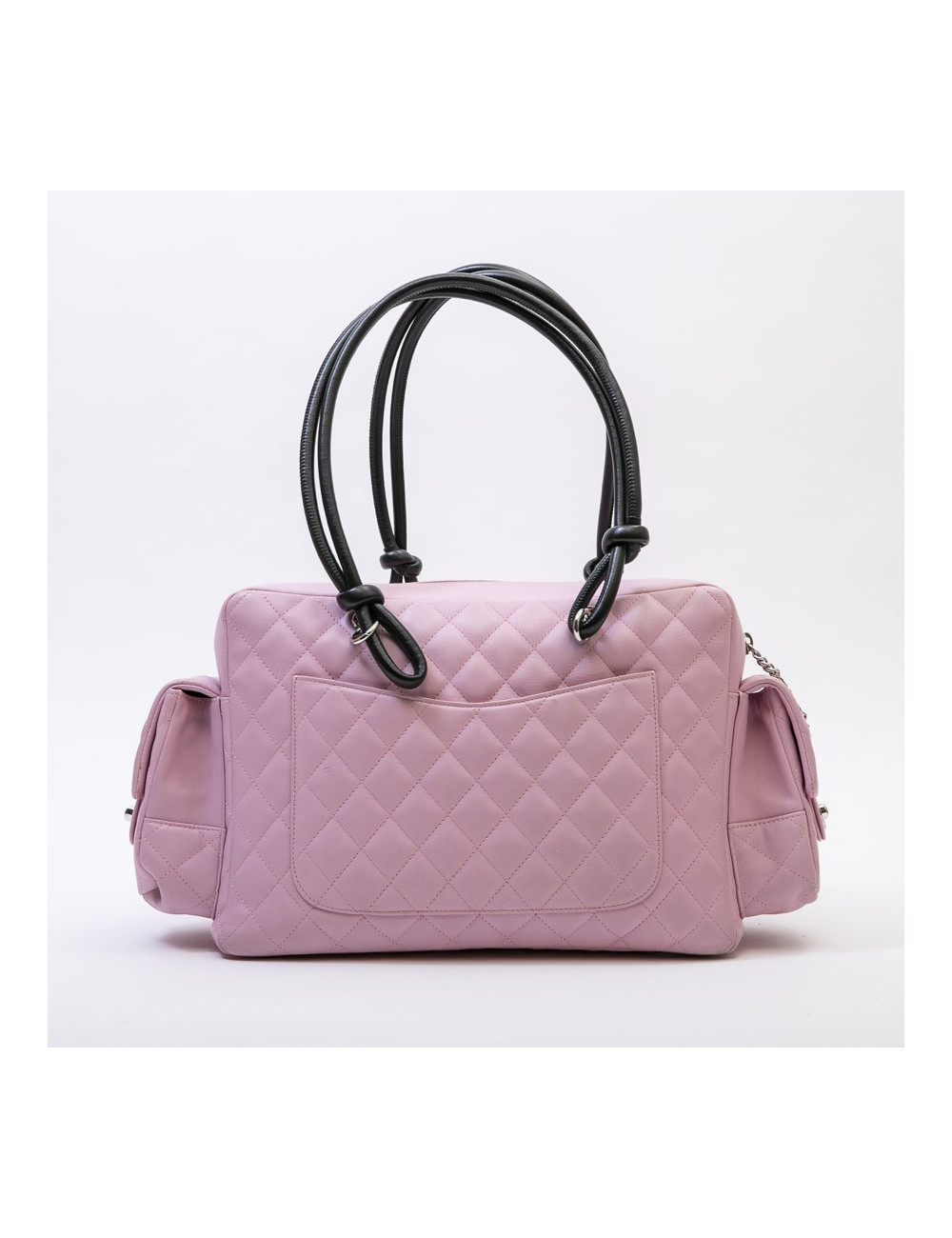 CHANEL Cambon large bag in pink smooth quilted lamb leather