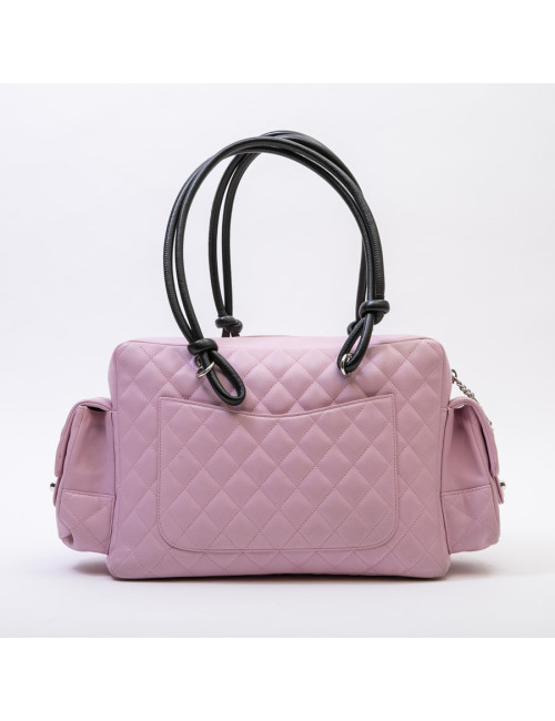 CHANEL Cambon large bag in pink smooth quilted lamb leather