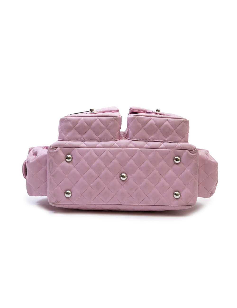 CHANEL Cambon large bag in pink smooth quilted lamb leather