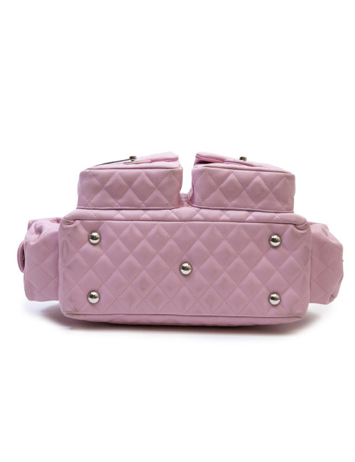 CHANEL Cambon large bag in pink smooth quilted lamb leather