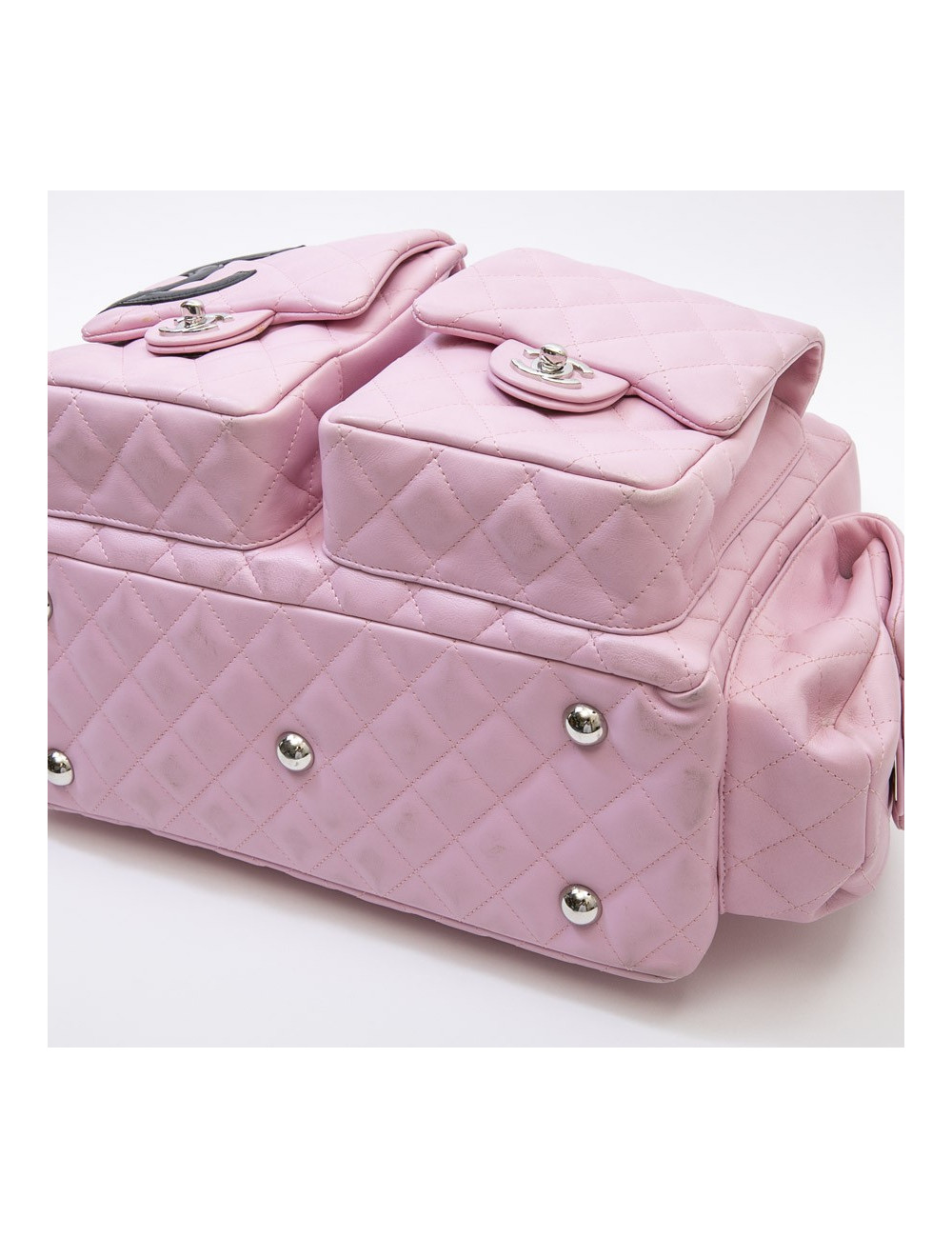 CHANEL Cambon large bag in pink smooth quilted lamb leather