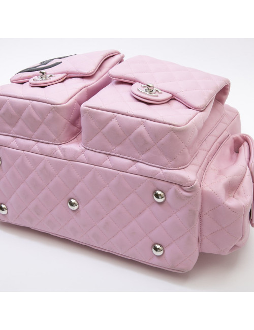 CHANEL Cambon large bag in pink smooth quilted lamb leather