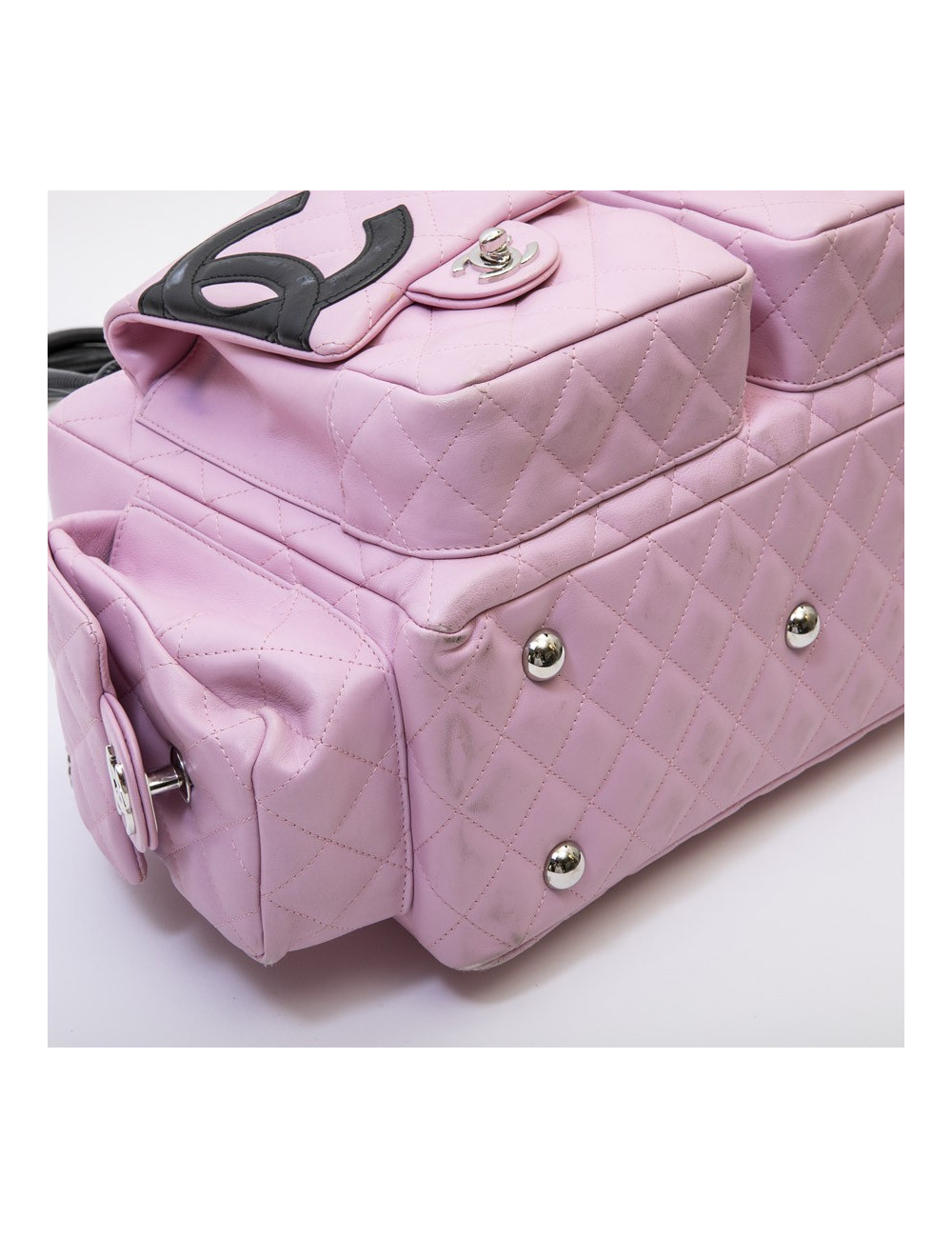 CHANEL Cambon large bag in pink smooth quilted lamb leather