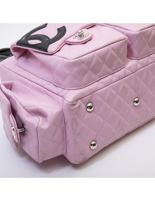 CHANEL Cambon large bag in pink smooth quilted lamb leather