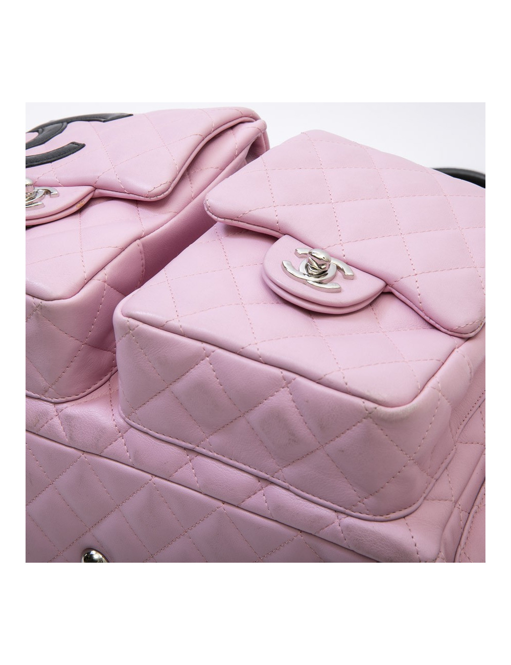 CHANEL Cambon large bag in pink smooth quilted lamb leather