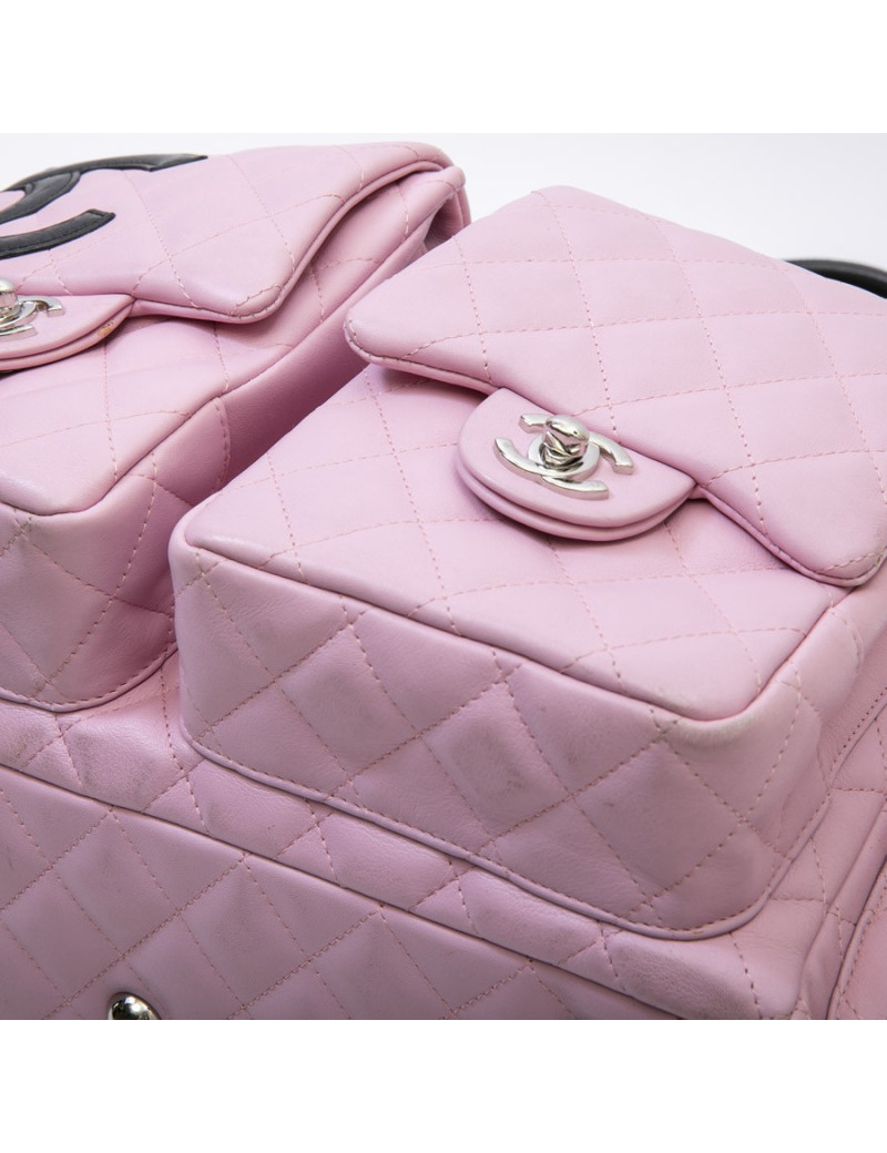 Sac CHANEL "Cambon" cuir d'agneau lisse et matelassé rose e "CC" noir