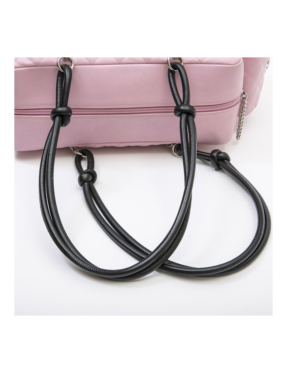 CHANEL Cambon large bag in pink smooth quilted lamb leather