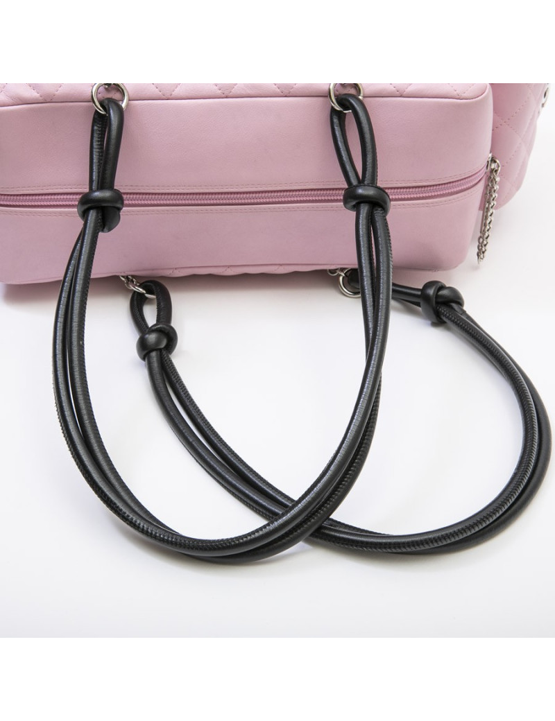 Sac CHANEL "Cambon" cuir d'agneau lisse et matelassé rose e "CC" noir