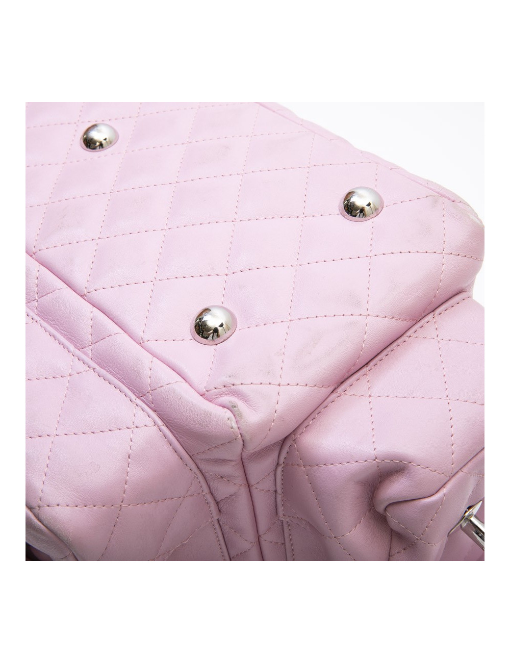 CHANEL Cambon large bag in pink smooth quilted lamb leather