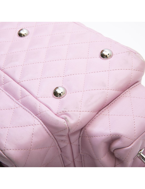 CHANEL Cambon large bag in pink smooth quilted lamb leather