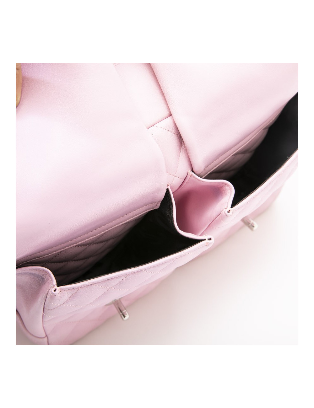 CHANEL Cambon large bag in pink smooth quilted lamb leather