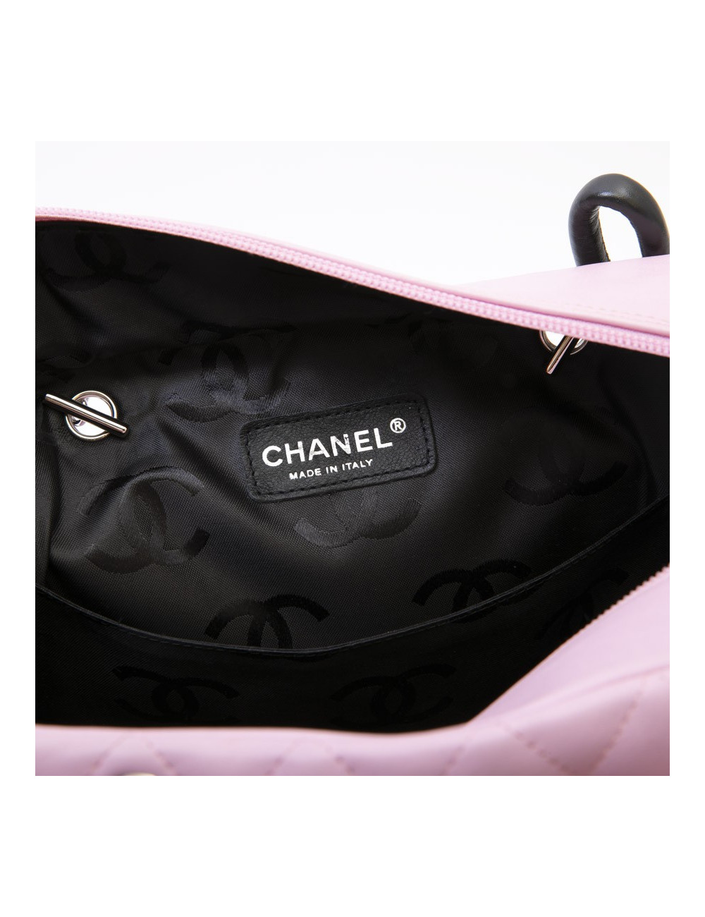 CHANEL Cambon large bag in pink smooth quilted lamb leather