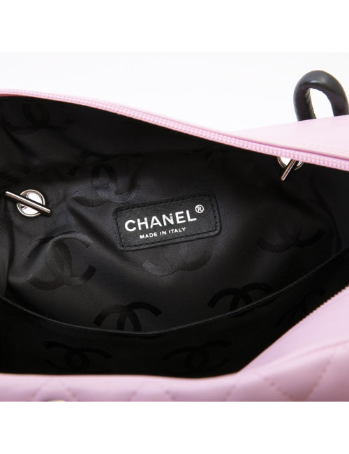 CHANEL Cambon large bag in pink smooth quilted lamb leather
