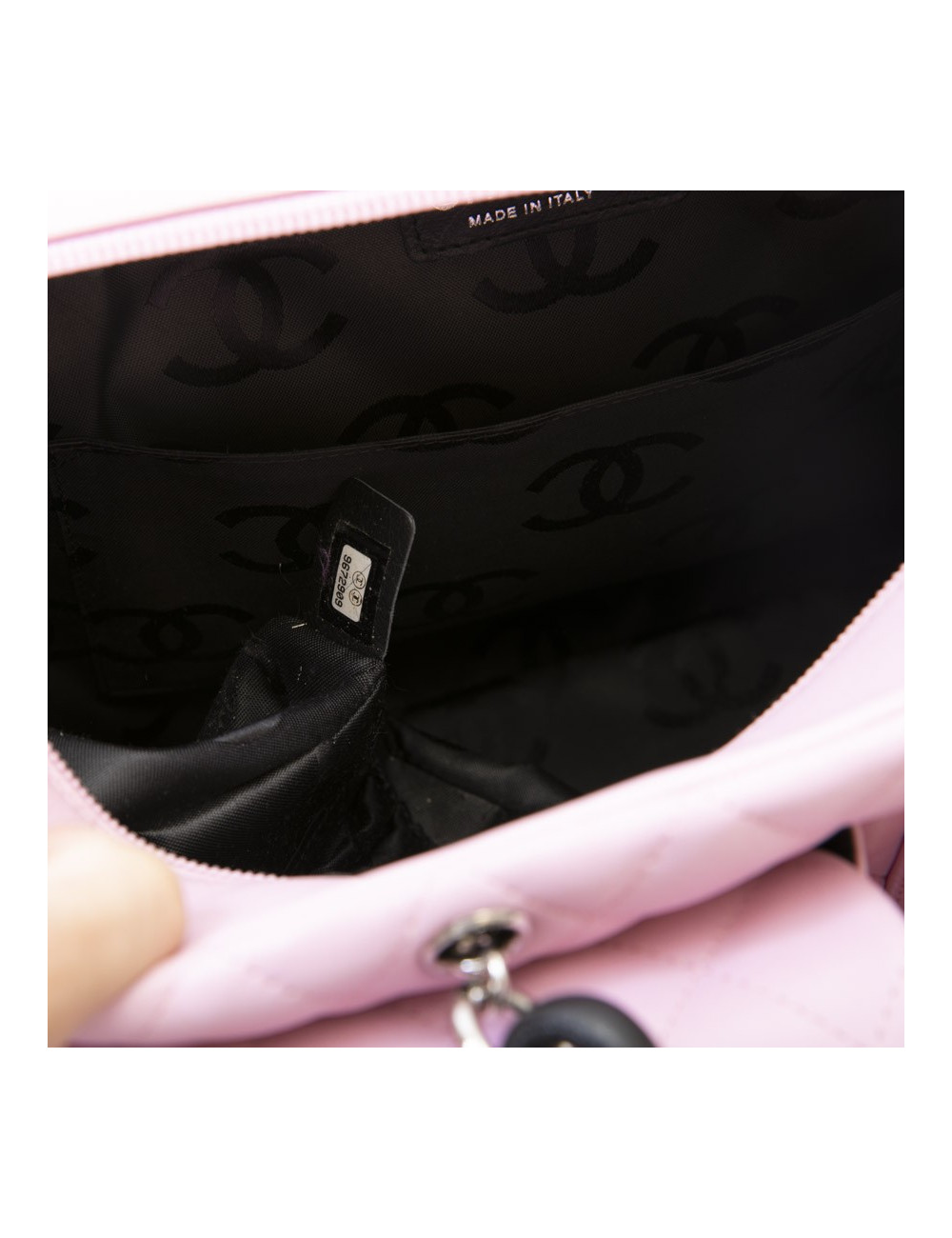 CHANEL Cambon large bag in pink smooth quilted lamb leather