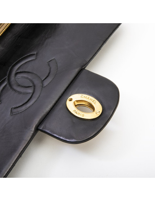 Sac Jumbo CHANEL cuir d'agneau matelassé noir Vintage