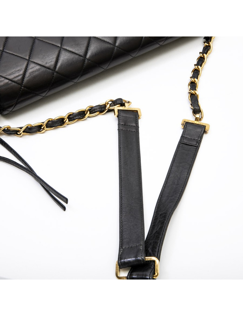 Sac Jumbo CHANEL cuir d'agneau matelassé noir Vintage