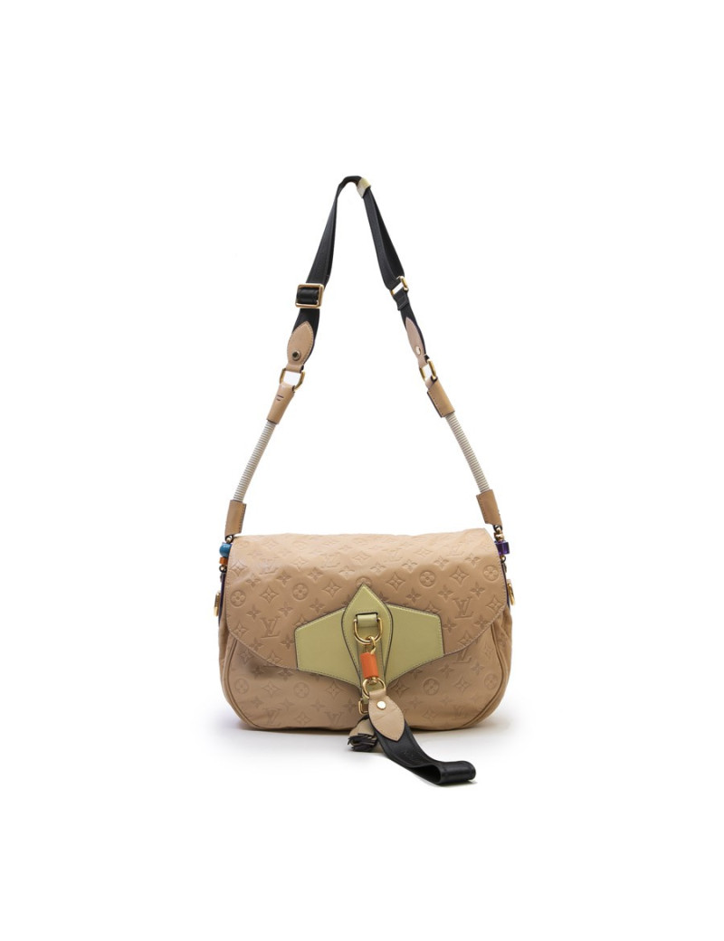 LOUIS VUITTON collector flap bag in beige monogram empreinte calfskin leather