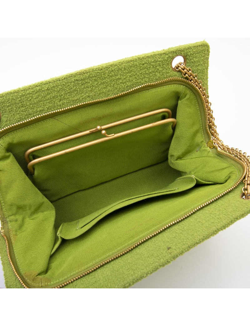 Sac CHANEL en tissu éponge vert anis Vintage