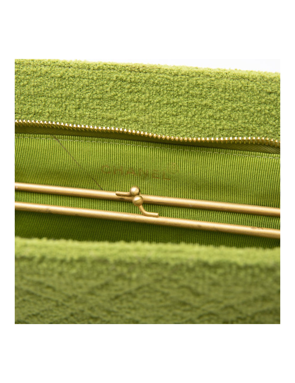Sac CHANEL en tissu éponge vert anis Vintage