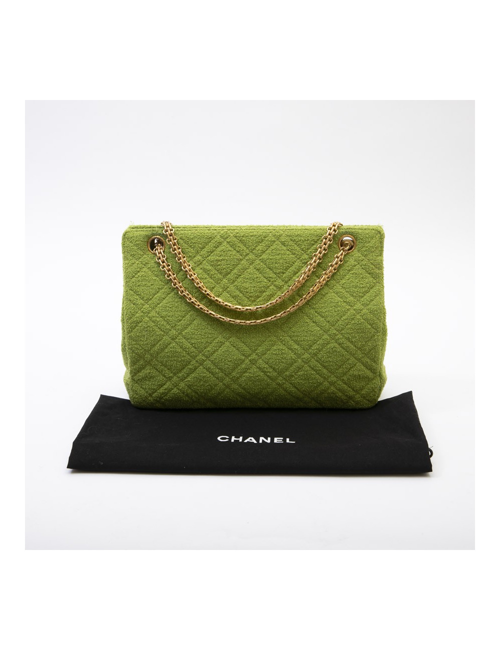 Sac CHANEL en tissu éponge vert anis Vintage