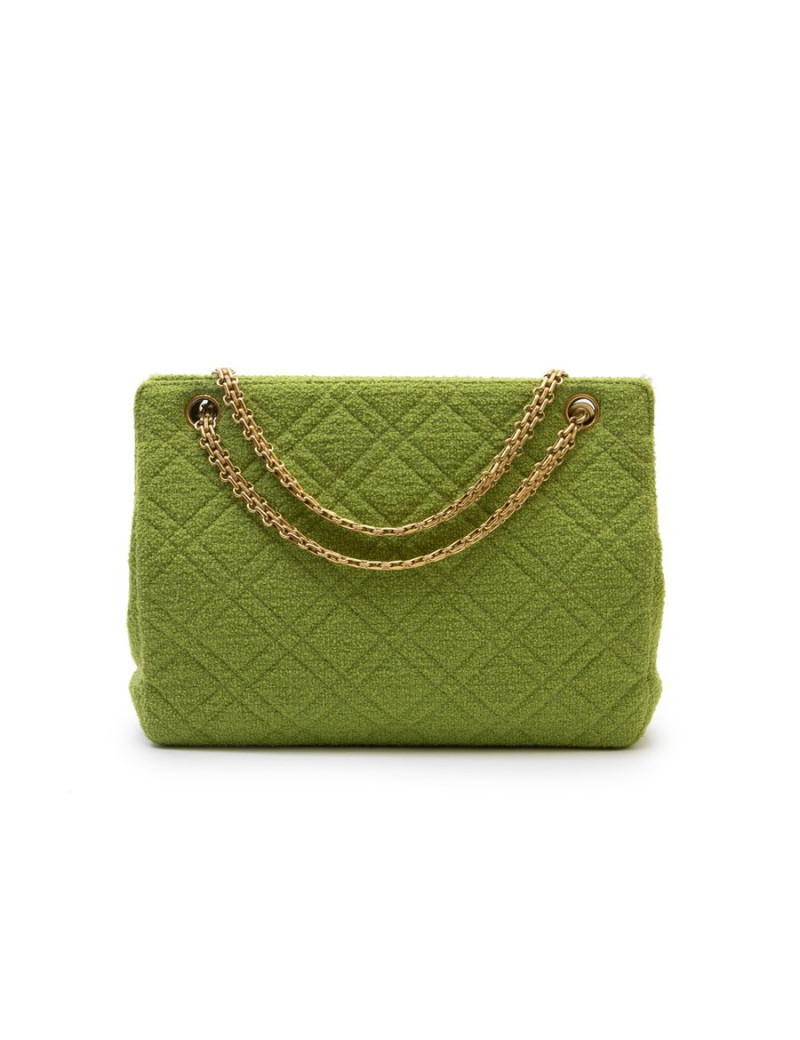 Sac CHANEL en tissu éponge vert anis Vintage