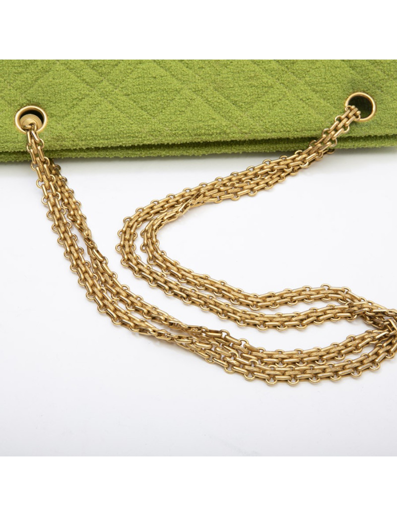 Sac CHANEL en tissu éponge vert anis Vintage