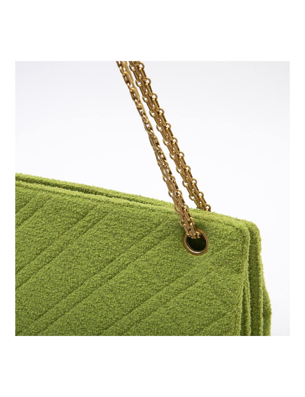 Sac CHANEL en tissu éponge vert anis Vintage