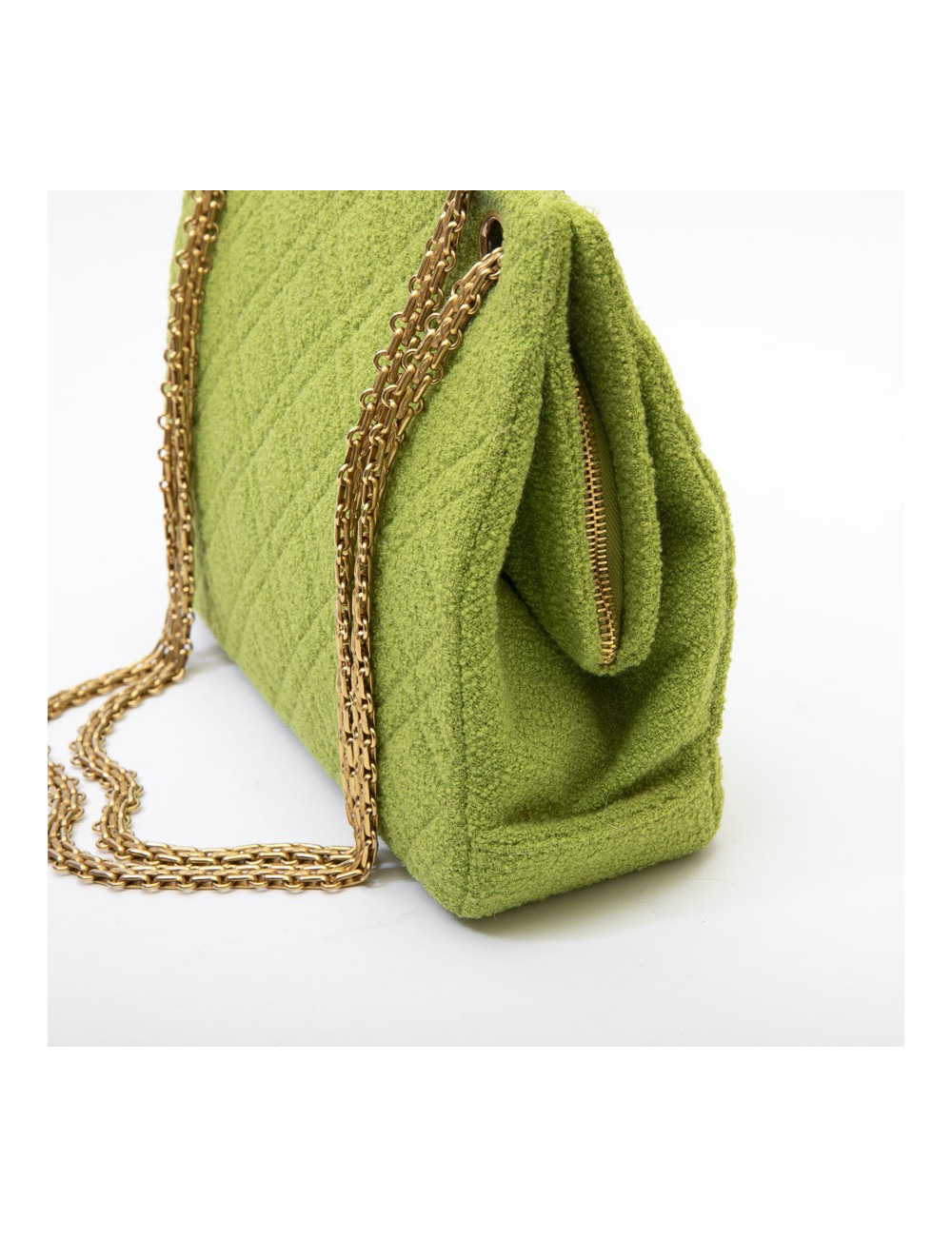 Sac CHANEL en tissu éponge vert anis Vintage