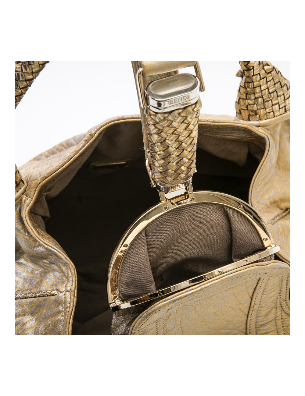 Sac FENDI modèle spy moyen cuir metallisé doré et argenté 