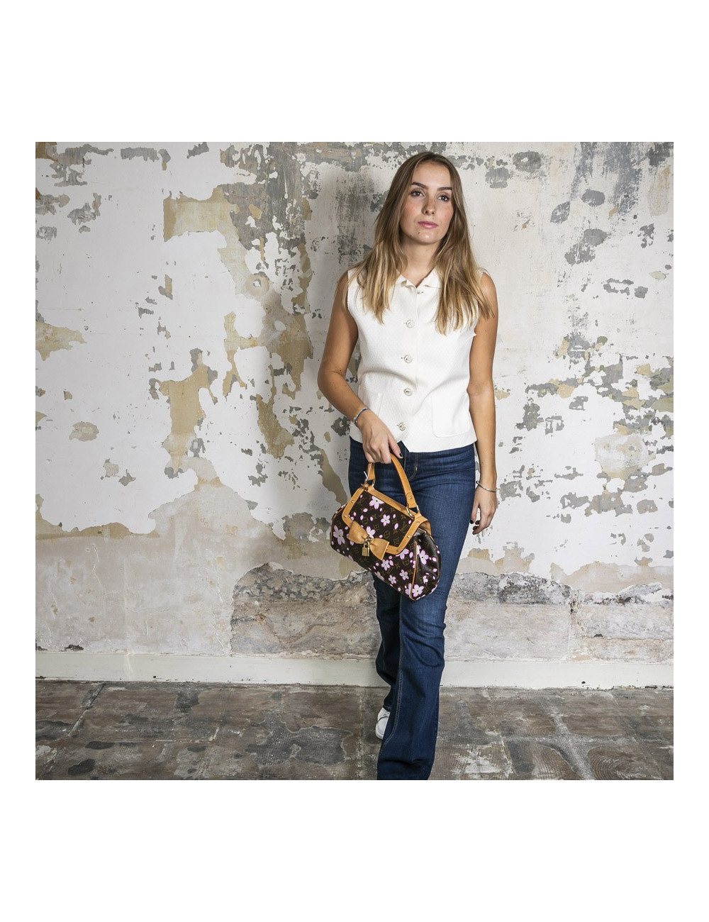 Sac LOUIS VUITTON "cherry blossom" Takashi Murakami toile Monogram marron fleurs roses