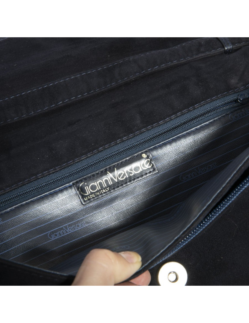 Sac GIANNI VERSACE veau velours bleu nuit Vintage