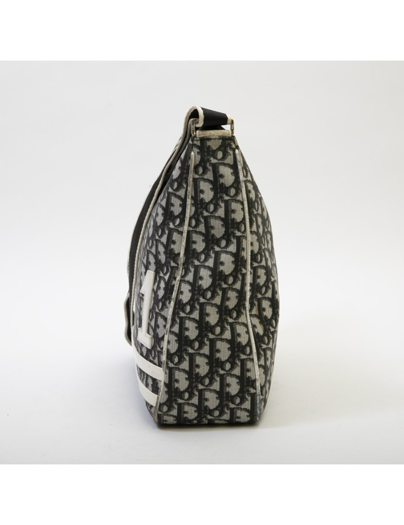 CHRISTIAN DIOR vintage messenger bag in black, white and gray monogram canvas