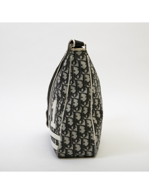 CHRISTIAN DIOR vintage messenger bag in black, white and gray monogram canvas