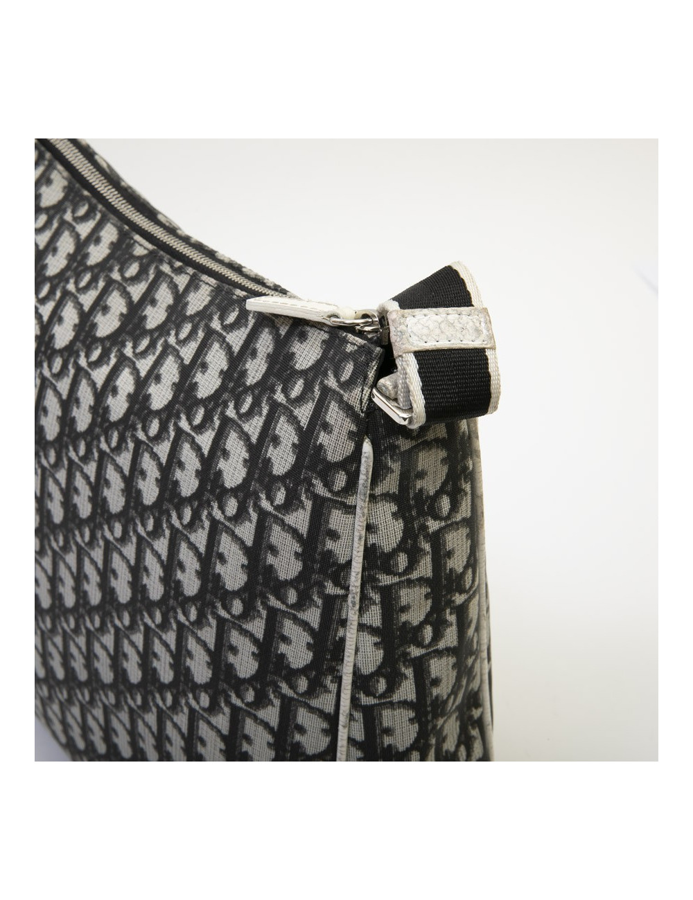 CHRISTIAN DIOR vintage messenger bag in black, white and gray monogram canvas