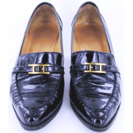 Shoes Vintage HERMES way varnish moccasins black T 36.5