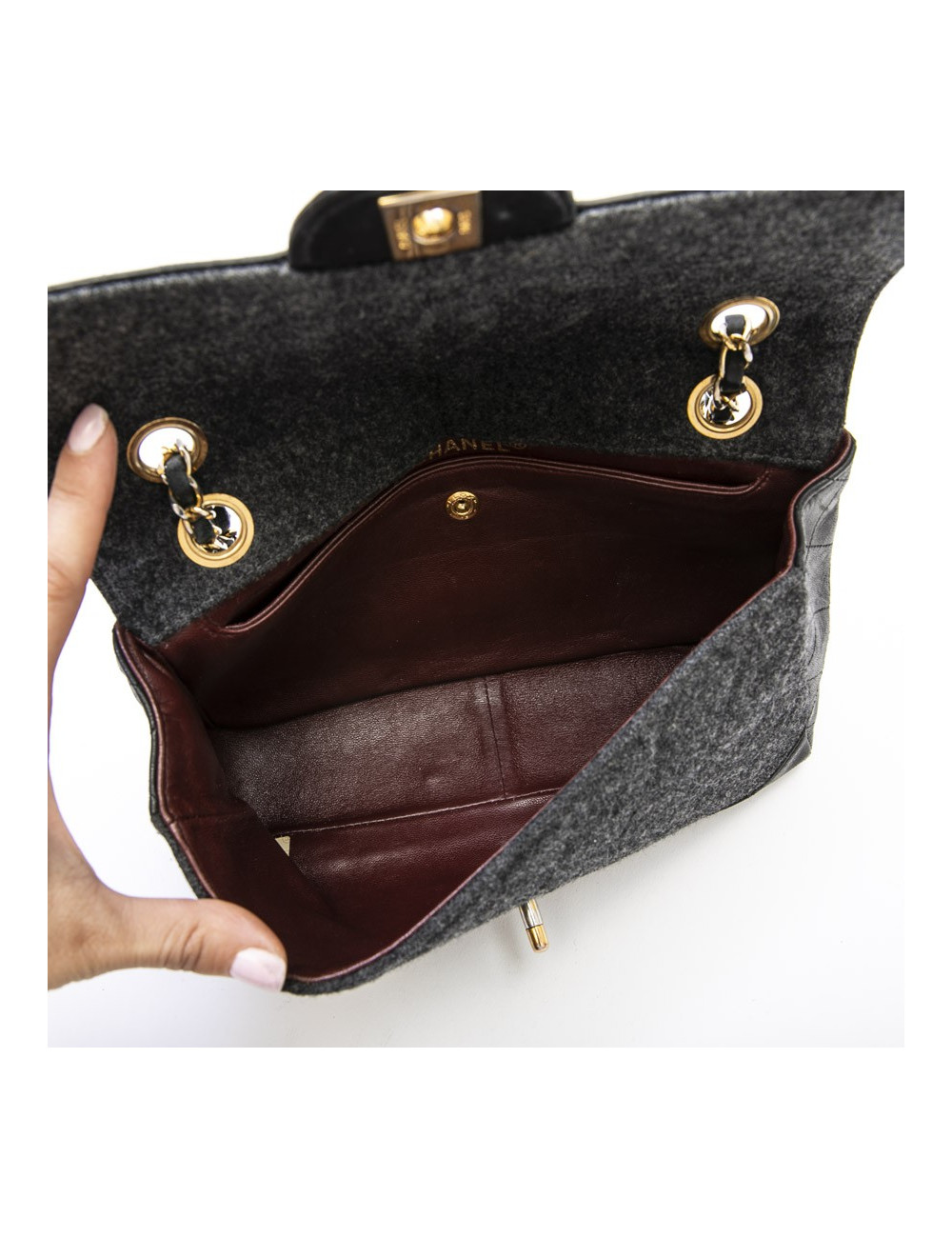 Sac CHANEL tweed et cuir noir