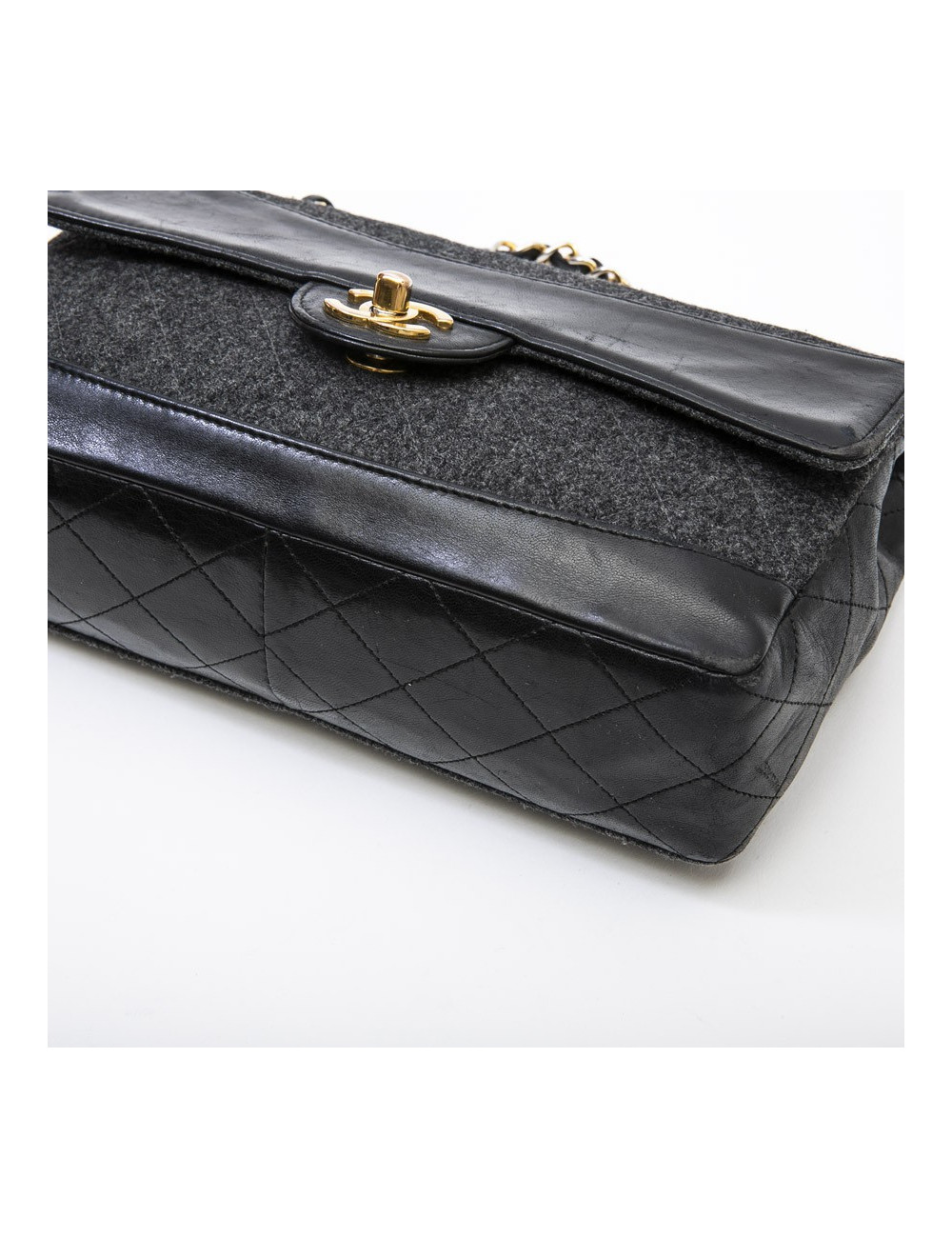 Sac CHANEL tweed et cuir noir