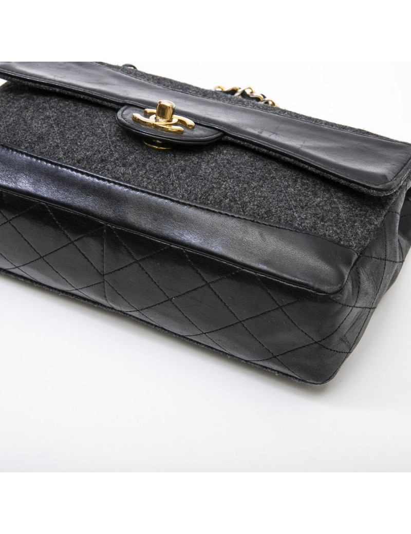 Sac CHANEL tweed et cuir noir