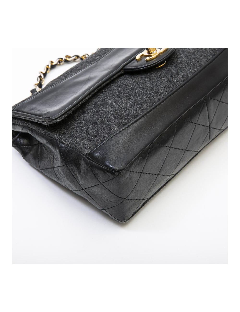 Sac CHANEL tweed et cuir noir