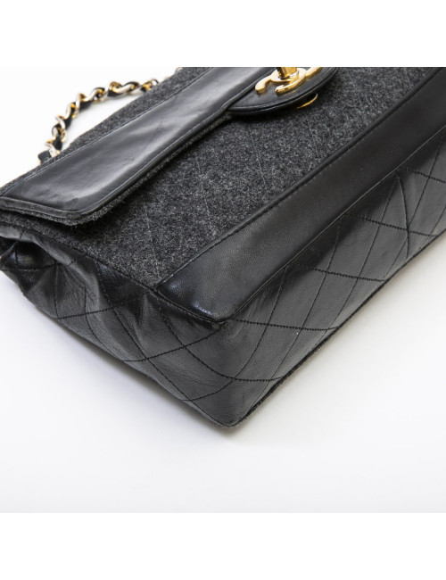 Sac CHANEL tweed et cuir noir