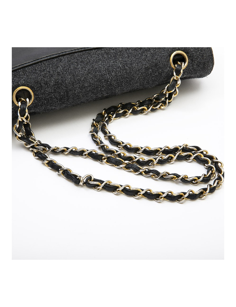 Sac CHANEL tweed et cuir noir