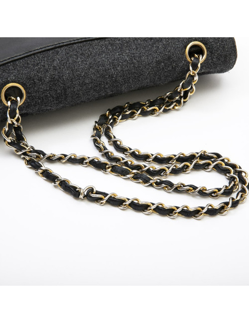 Sac CHANEL tweed et cuir noir