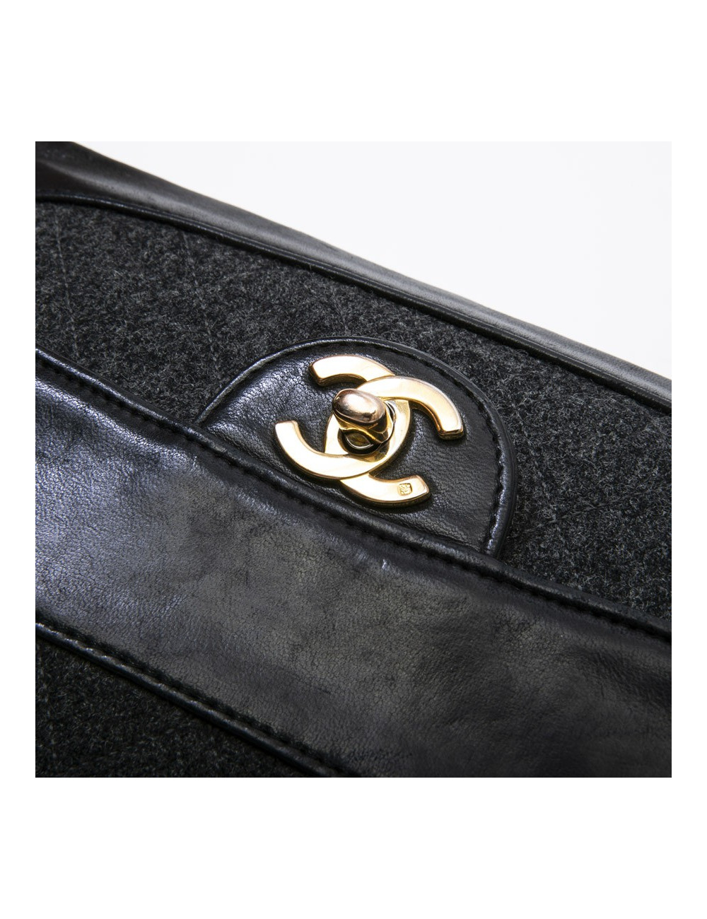 Sac CHANEL tweed et cuir noir