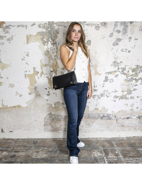 Pochette PIERRE CARDIN cuir d'agneau noir Vintage