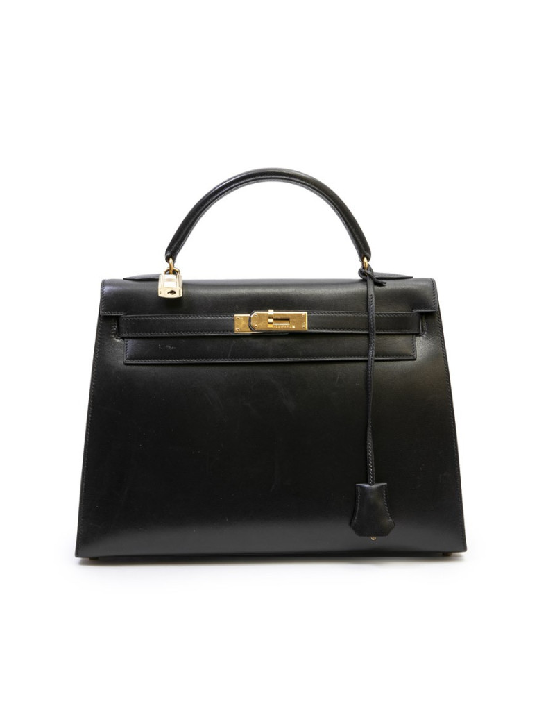HERMES Kelly 32 vintage bag in black box leather
