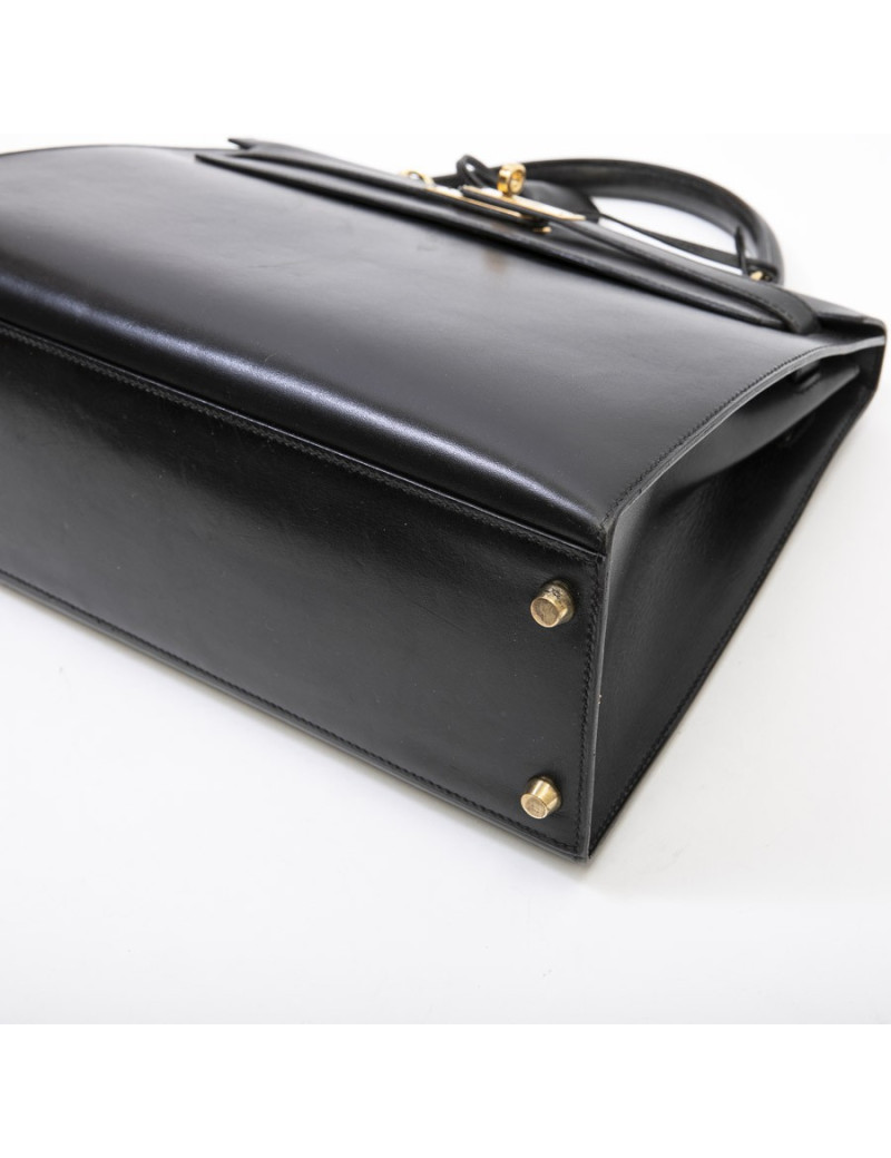 HERMES Kelly 32 vintage bag in black box leather