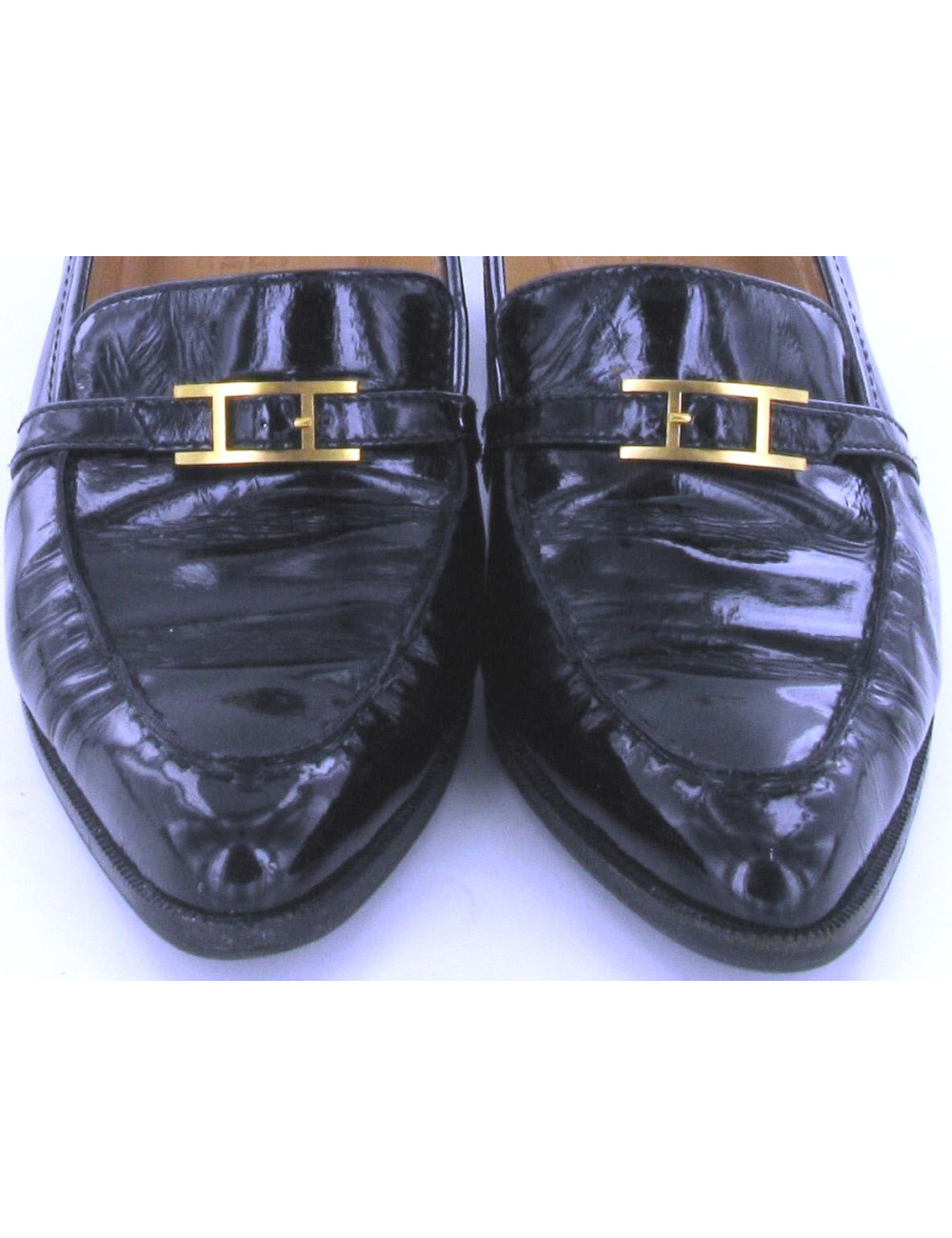 Escarpins HERMES façon mocassins vernis noir T 36.5