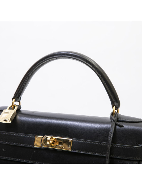 HERMES Kelly 32 vintage bag in black box leather