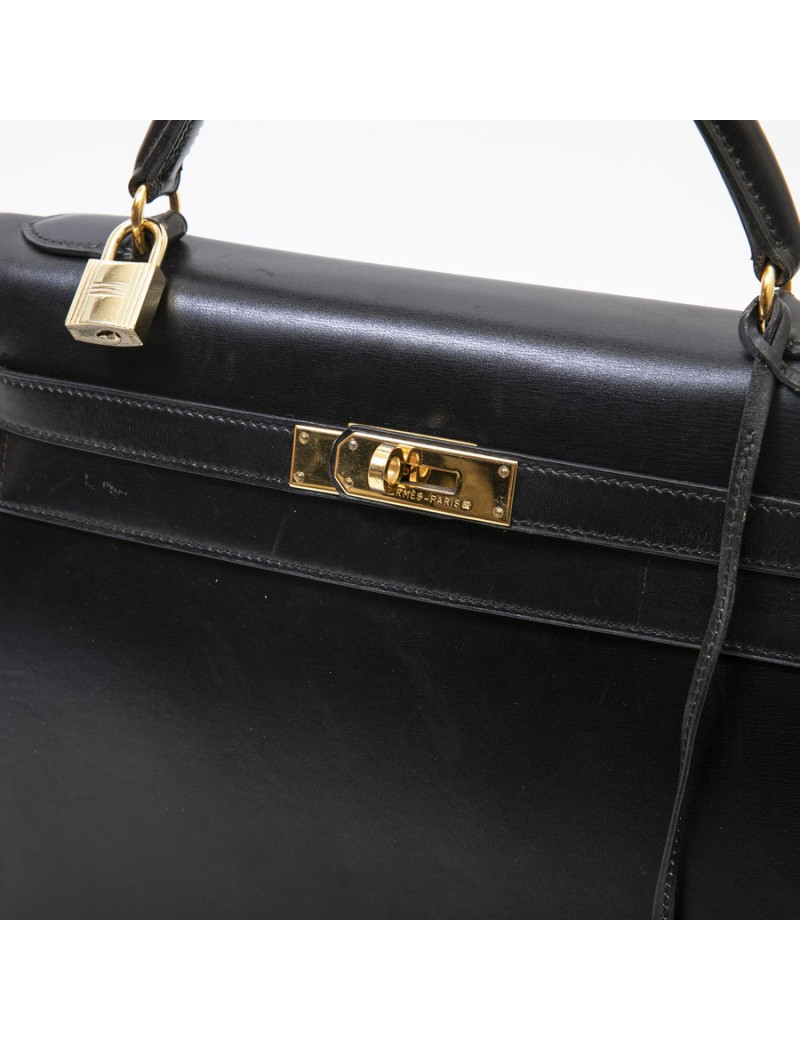 HERMES Kelly 32 vintage bag in black box leather